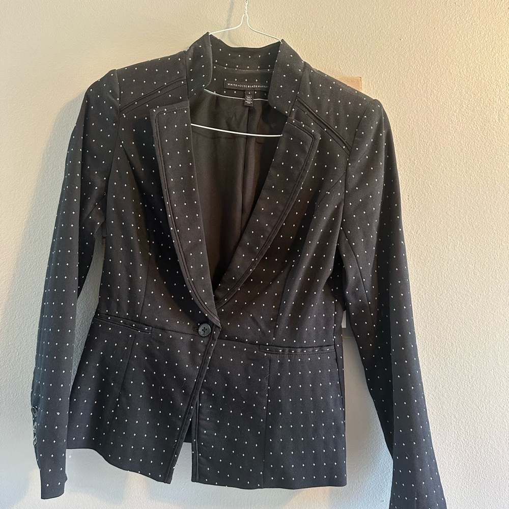 White House Black Market Black and White Dotted Blazer
